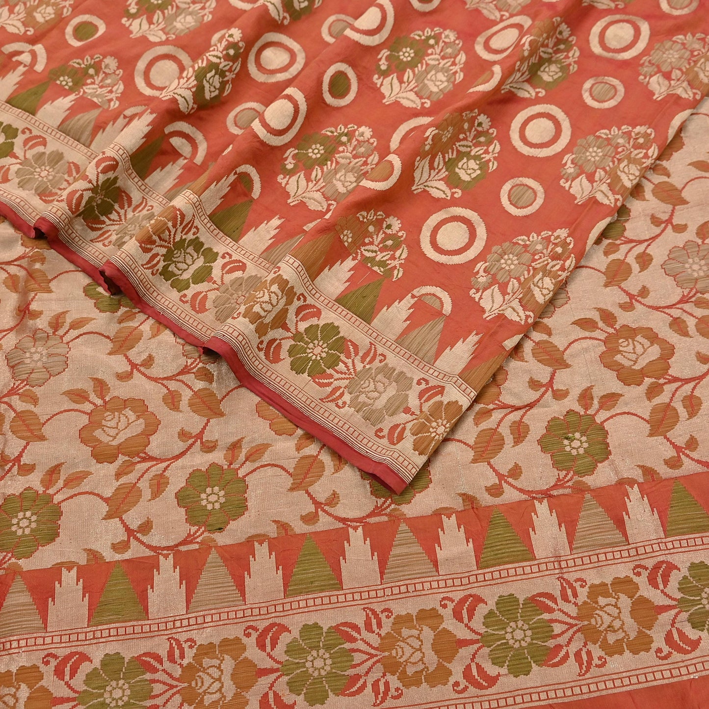 Indian Vintage Sari Orange 100% Pure Silk Hand Woven Sarees Craft Fabric 5Yd Ethnic Sewing Dress making Crafting Quilting