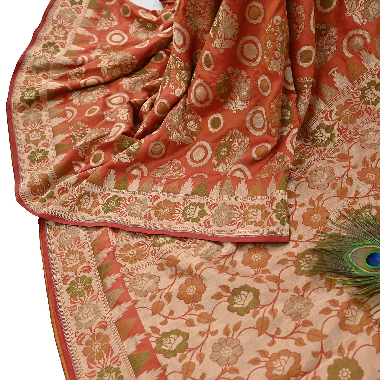 Indian Vintage Sari Orange 100% Pure Silk Hand Woven Sarees Craft Fabric 5Yd Ethnic Sewing Dress making Crafting Quilting