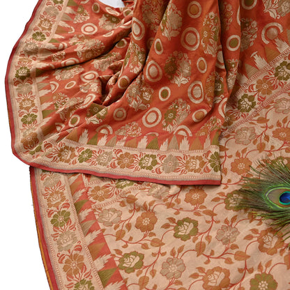 Indian Vintage Sari Orange 100% Pure Silk Hand Woven Sarees Craft Fabric 5Yd Ethnic Sewing Dress making Crafting Quilting