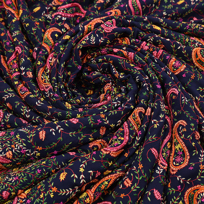 Indian Vintage Heavy Sari Blue Pure Georgette Silk Hand Embroidered Sozni Sarees Craft Fabric 5Yd Sewing Dress making Wedding sari