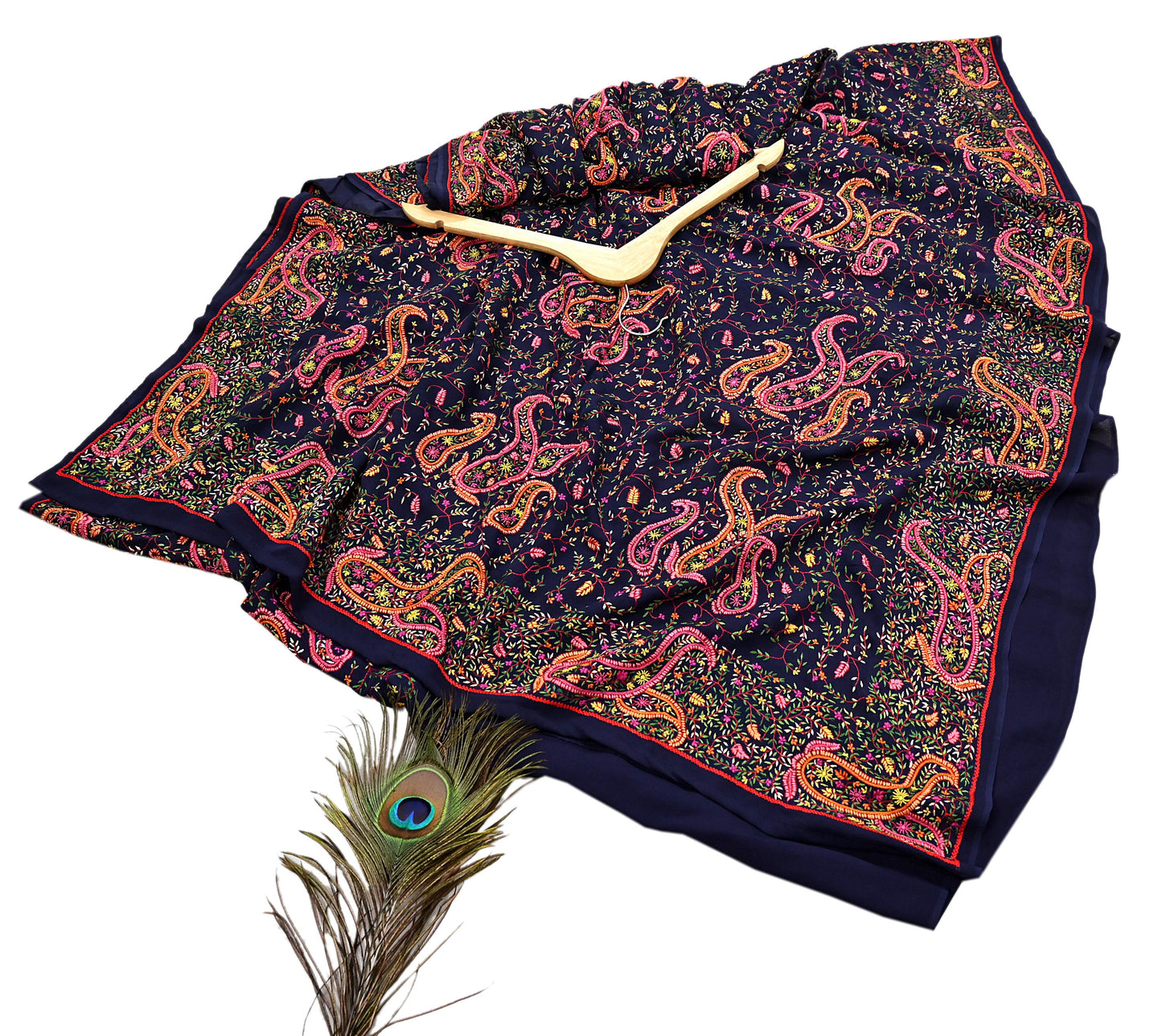 Indian Vintage Heavy Sari Blue Pure Georgette Silk Hand Embroidered Sozni Sarees Craft Fabric 5Yd Sewing Dress making Wedding sari
