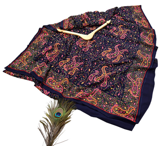Indian Vintage Heavy Sari Blue Pure Georgette Silk Hand Embroidered Sozni Sarees Craft Fabric 5Yd Sewing Dress making Wedding sari
