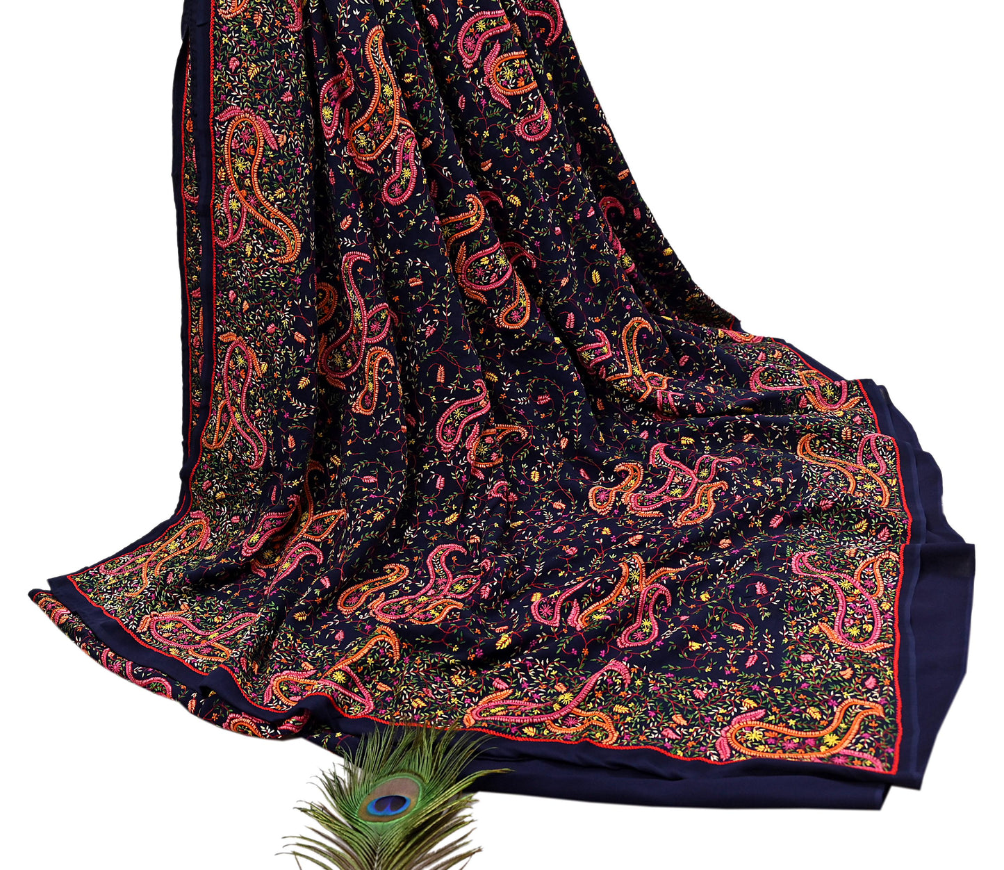 Indian Vintage Heavy Sari Blue Pure Georgette Silk Hand Embroidered Sozni Sarees Craft Fabric 5Yd Sewing Dress making Wedding sari