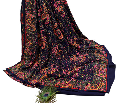 Indian Vintage Heavy Sari Blue Pure Georgette Silk Hand Embroidered Sozni Sarees Craft Fabric 5Yd Sewing Dress making Wedding sari