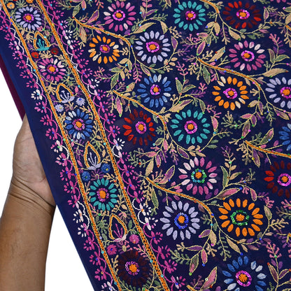 Indian Vintage Heavy Sari Multi Pure Georgette Silk Hand Embroidered Chain stitch Sarees Craft Fabric 5Yd Sewing Dress making Wedding sari