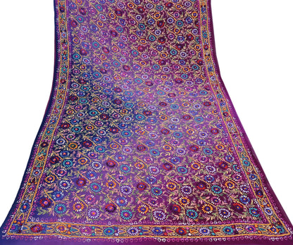 Indian Vintage Heavy Sari Multi Pure Georgette Silk Hand Embroidered Chain stitch Sarees Craft Fabric 5Yd Sewing Dress making Wedding sari