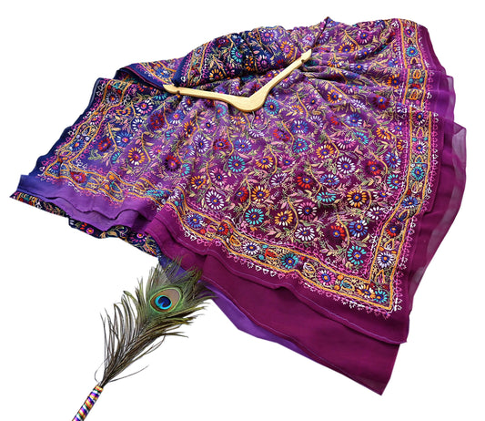 Indian Vintage Heavy Sari Multi Pure Georgette Silk Hand Embroidered Chain stitch Sarees Craft Fabric 5Yd Sewing Dress making Wedding sari