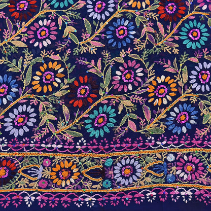 Indian Vintage Heavy Sari Multi Pure Georgette Silk Hand Embroidered Chain stitch Sarees Craft Fabric 5Yd Sewing Dress making Wedding sari