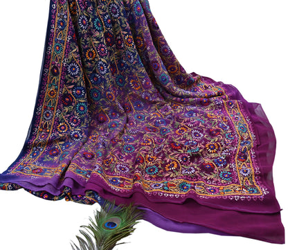 Indian Vintage Heavy Sari Multi Pure Georgette Silk Hand Embroidered Chain stitch Sarees Craft Fabric 5Yd Sewing Dress making Wedding sari