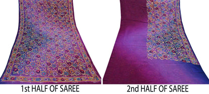 Indian Vintage Heavy Sari Multi Pure Georgette Silk Hand Embroidered Chain stitch Sarees Craft Fabric 5Yd Sewing Dress making Wedding sari