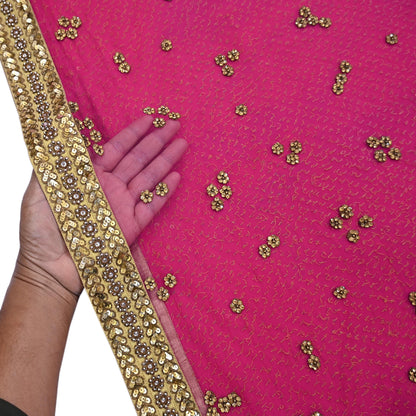 Indian Vintage Sari Rani Pink pure georgette silk Hand Embroidered Designer Sabyasachi Lehenga Sarees Ethnic Wedding Sarees 6yd