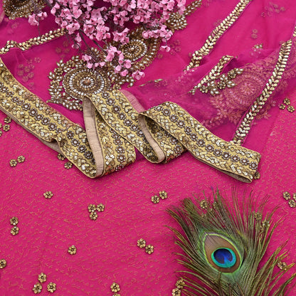Indian Vintage Sari Rani Pink pure georgette silk Hand Embroidered Designer Sabyasachi Lehenga Sarees Ethnic Wedding Sarees 6yd