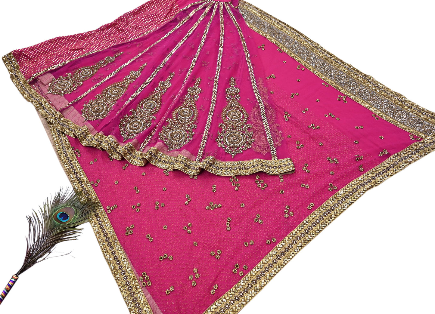 Indian Vintage Sari Rani Pink pure georgette silk Hand Embroidered Designer Sabyasachi Lehenga Sarees Ethnic Wedding Sarees 6yd