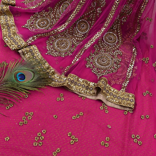 Indian Vintage Sari Rani Pink pure georgette silk Hand Embroidered Designer Sabyasachi Lehenga Sarees Ethnic Wedding Sarees 6yd