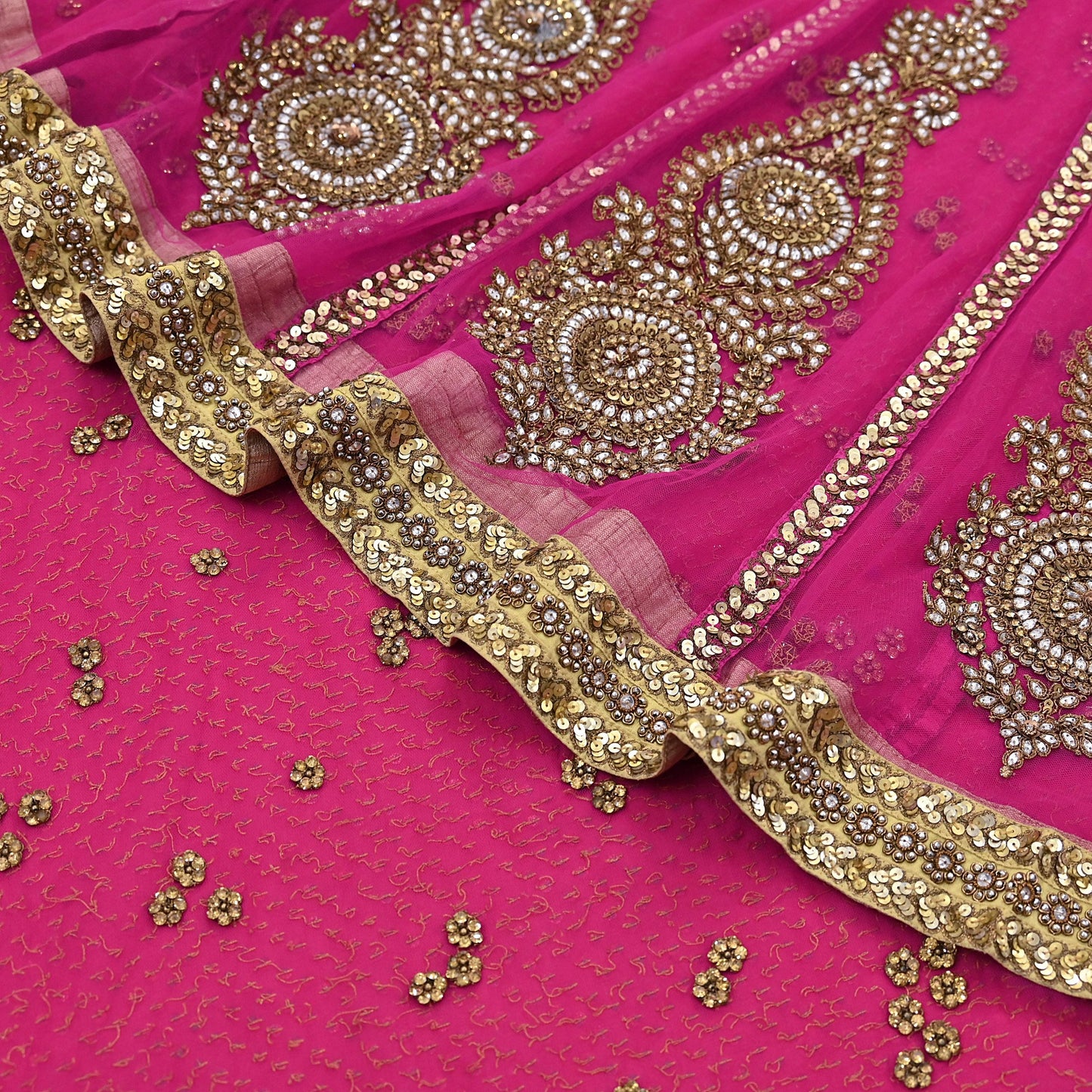 Indian Vintage Sari Rani Pink pure georgette silk Hand Embroidered Designer Sabyasachi Lehenga Sarees Ethnic Wedding Sarees 6yd