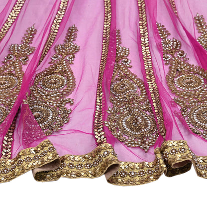 Indian Vintage Sari Rani Pink pure georgette silk Hand Embroidered Designer Sabyasachi Lehenga Sarees Ethnic Wedding Sarees 6yd