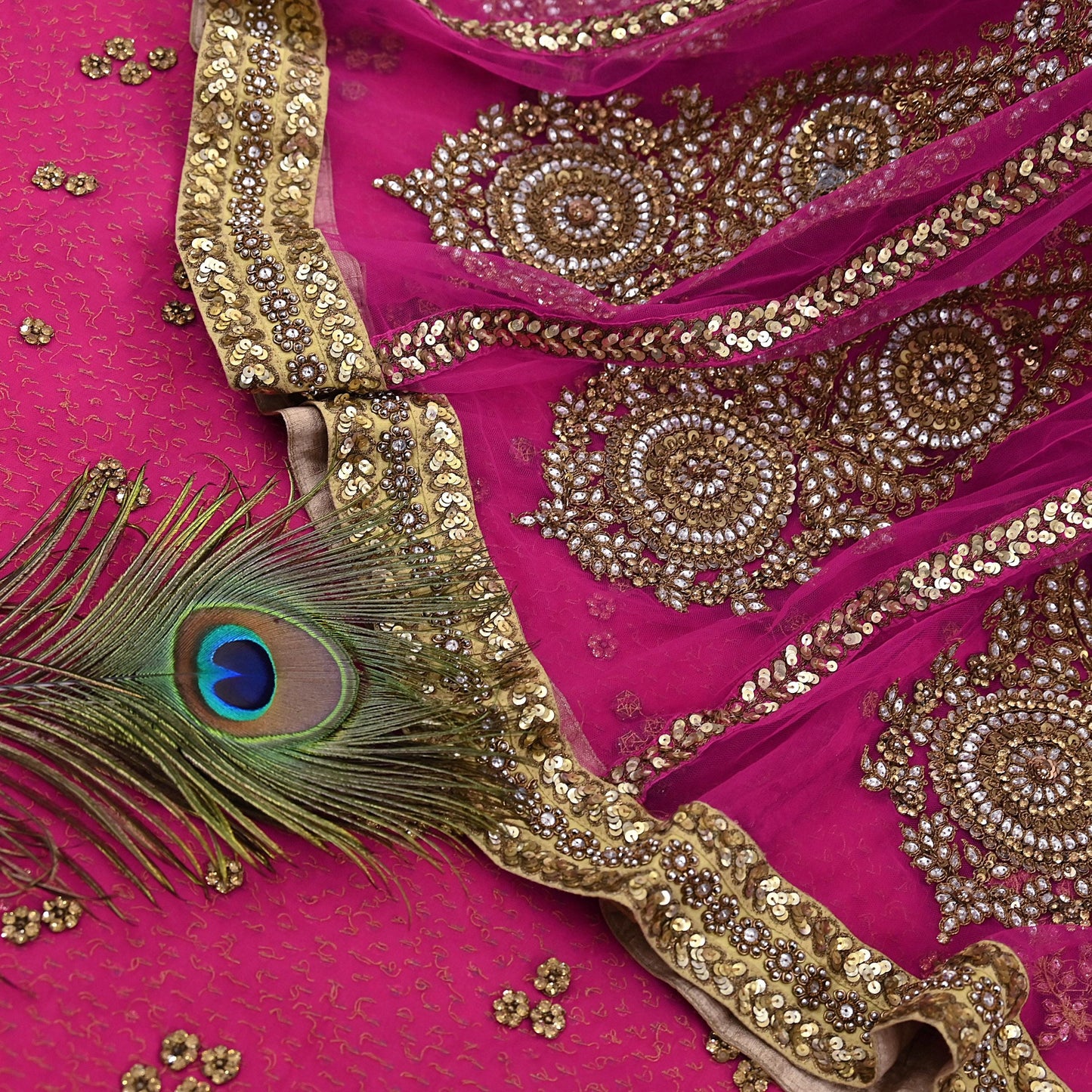 Indian Vintage Sari Rani Pink pure georgette silk Hand Embroidered Designer Sabyasachi Lehenga Sarees Ethnic Wedding Sarees 6yd