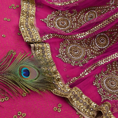 Indian Vintage Sari Rani Pink pure georgette silk Hand Embroidered Designer Sabyasachi Lehenga Sarees Ethnic Wedding Sarees 6yd