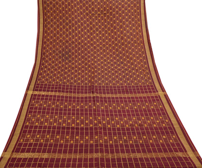 Vintage Maroon Rajkot Patola Saree Pure Silk Single Ikat Handwoven Indian Sari 5Yd Craft Fabric Zari Border Dress Making