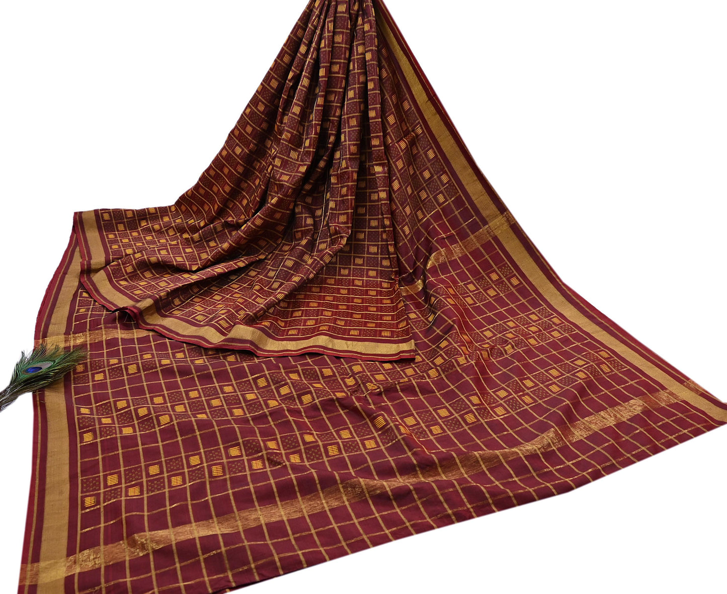 Vintage Maroon Rajkot Patola Saree Pure Silk Single Ikat Handwoven Indian Sari 5Yd Craft Fabric Zari Border Dress Making