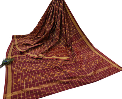 Vintage Maroon Rajkot Patola Saree Pure Silk Single Ikat Handwoven Indian Sari 5Yd Craft Fabric Zari Border Dress Making