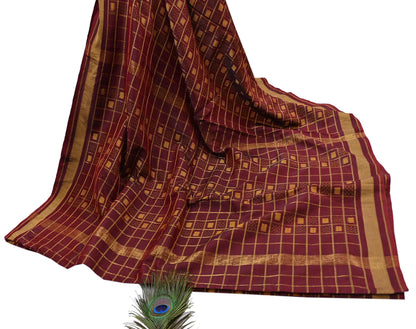 Vintage Maroon Rajkot Patola Saree Pure Silk Single Ikat Handwoven Indian Sari 5Yd Craft Fabric Zari Border Dress Making