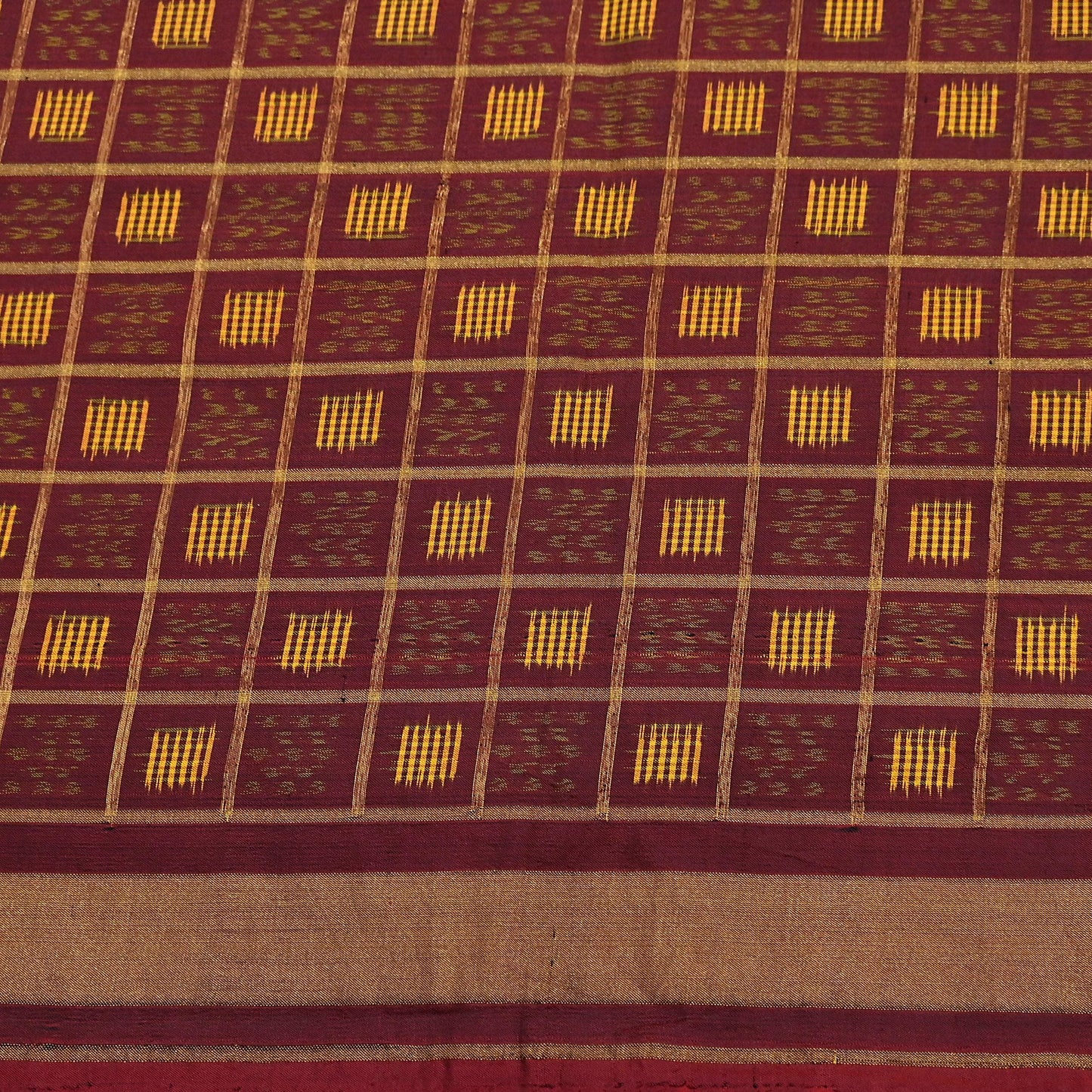 Vintage Maroon Rajkot Patola Saree Pure Silk Single Ikat Handwoven Indian Sari 5Yd Craft Fabric Zari Border Dress Making