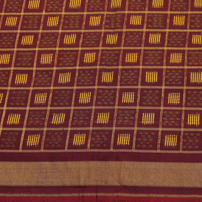 Vintage Maroon Rajkot Patola Saree Pure Silk Single Ikat Handwoven Indian Sari 5Yd Craft Fabric Zari Border Dress Making