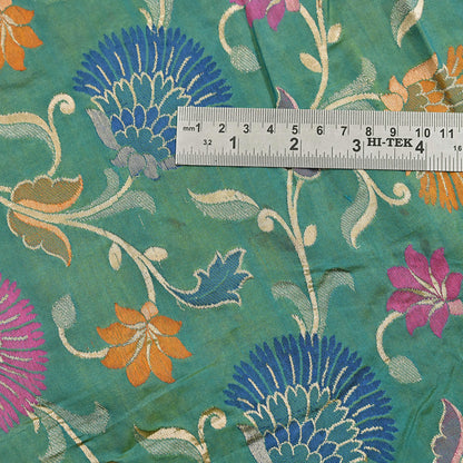 Indian Vintage Heavy Golden & Green Saree 100% Pure Silk Hand Woven Kanjeevaram Sari 5yd Ethnic Zari Premium Wedding Saree Fringes