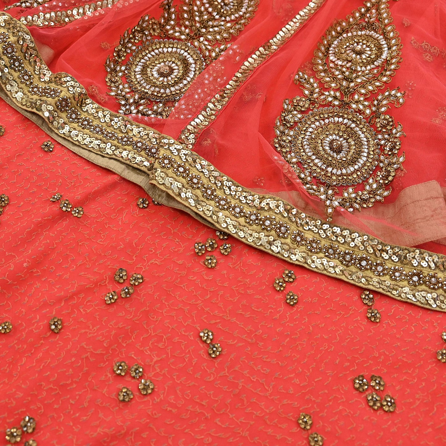Indian Vintage Sari Orange pure georgette silk Hand Embroidered Designer Sabyasachi Lehenga Sarees Ethnic Wedding Sarees 6yd