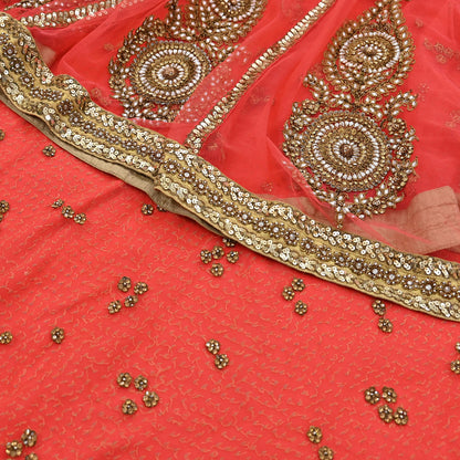Indian Vintage Sari Orange pure georgette silk Hand Embroidered Designer Sabyasachi Lehenga Sarees Ethnic Wedding Sarees 6yd
