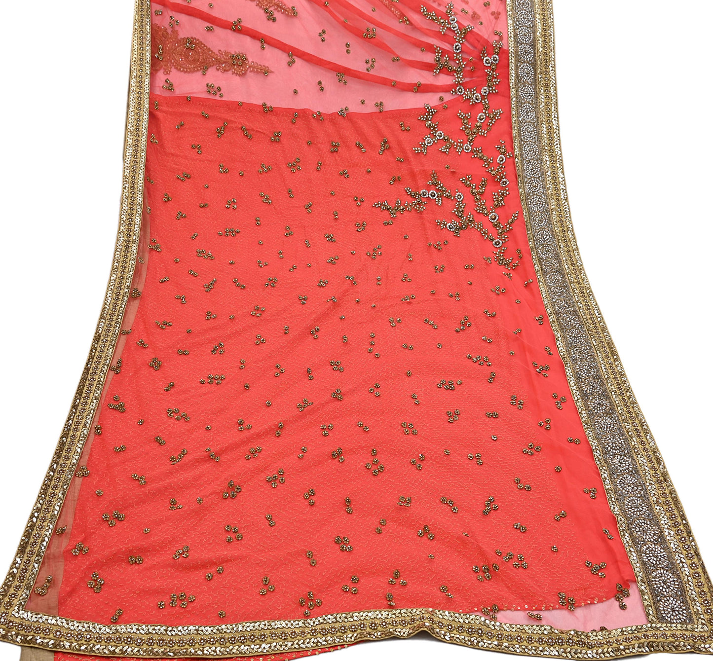 Indian Vintage Sari Orange pure georgette silk Hand Embroidered Designer Sabyasachi Lehenga Sarees Ethnic Wedding Sarees 6yd