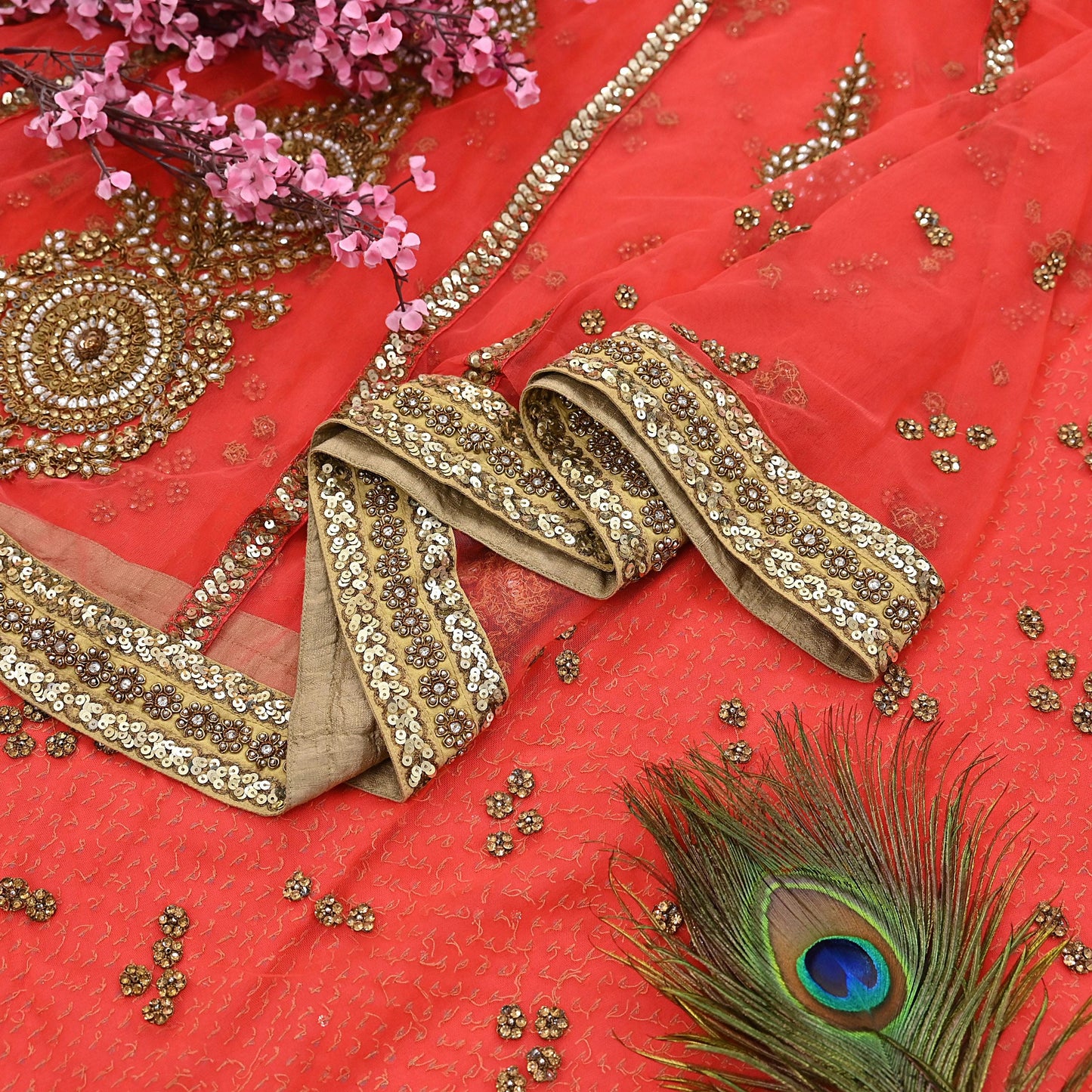 Indian Vintage Sari Orange pure georgette silk Hand Embroidered Designer Sabyasachi Lehenga Sarees Ethnic Wedding Sarees 6yd