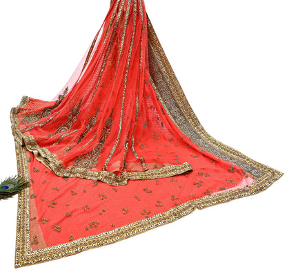 Indian Vintage Sari Orange pure georgette silk Hand Embroidered Designer Sabyasachi Lehenga Sarees Ethnic Wedding Sarees 6yd