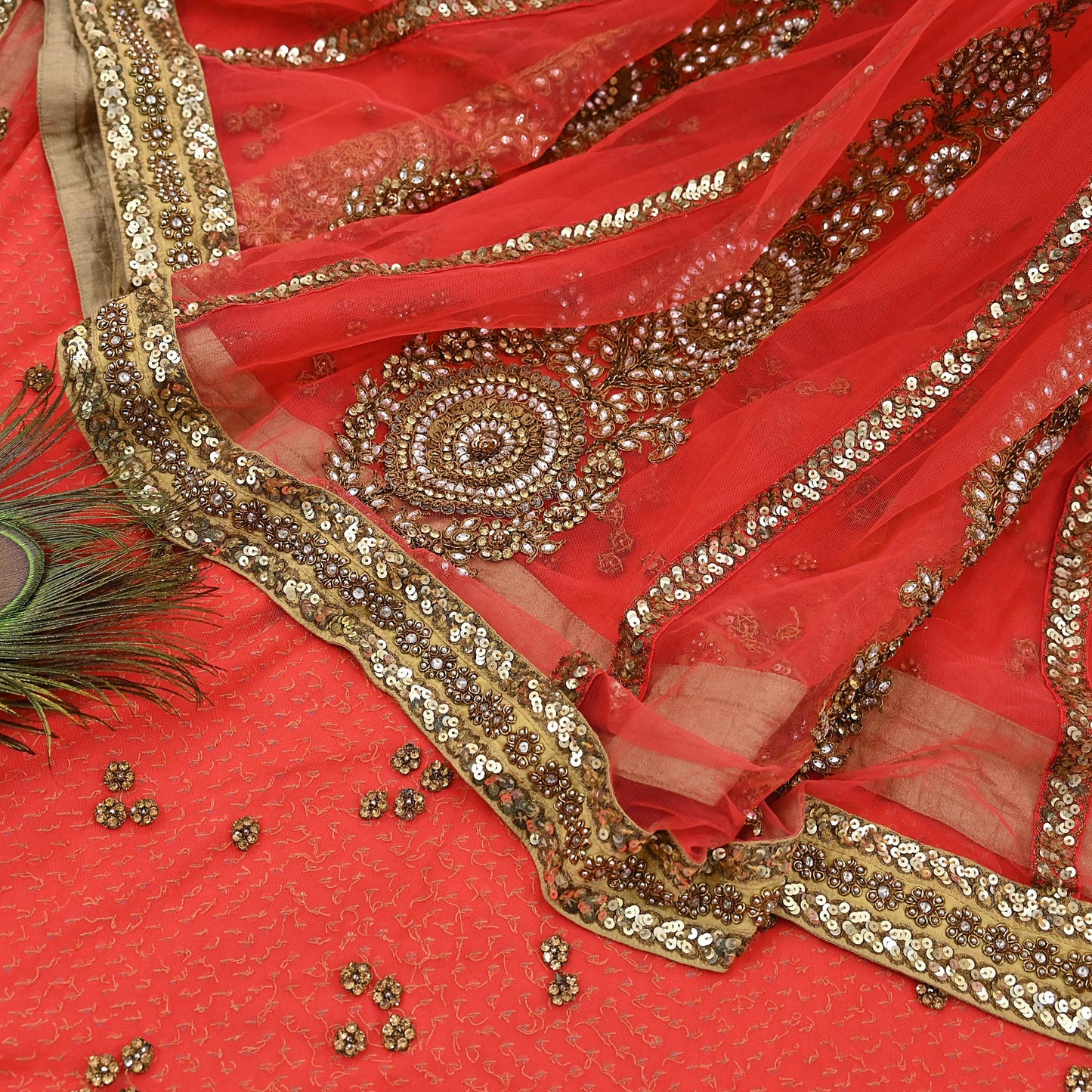 Indian Vintage Sari Orange pure georgette silk Hand Embroidered Designer Sabyasachi Lehenga Sarees Ethnic Wedding Sarees 6yd
