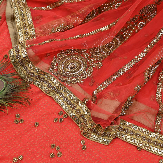 Indian Vintage Sari Orange pure georgette silk Hand Embroidered Designer Sabyasachi Lehenga Sarees Ethnic Wedding Sarees 6yd