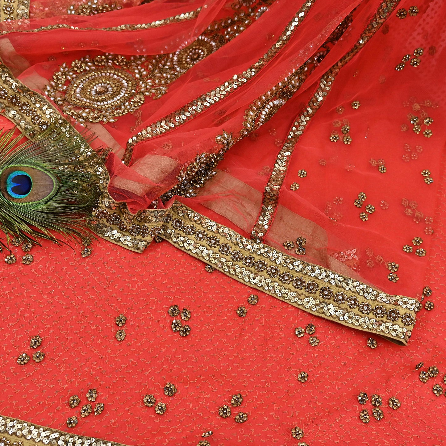Indian Vintage Sari Orange pure georgette silk Hand Embroidered Designer Sabyasachi Lehenga Sarees Ethnic Wedding Sarees 6yd