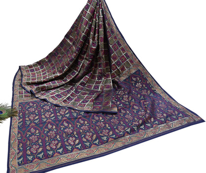 Indian Vintage Sari Blue Heavy Wedding Pure Silk Hand Woven Gharchola Bandhani Sarees Zari 5Yd Craft Fabric Dress Making Crafting