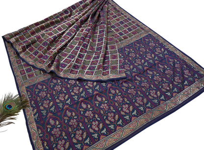 Indian Vintage Sari Blue Heavy Wedding Pure Silk Hand Woven Gharchola Bandhani Sarees Zari 5Yd Craft Fabric Dress Making Crafting