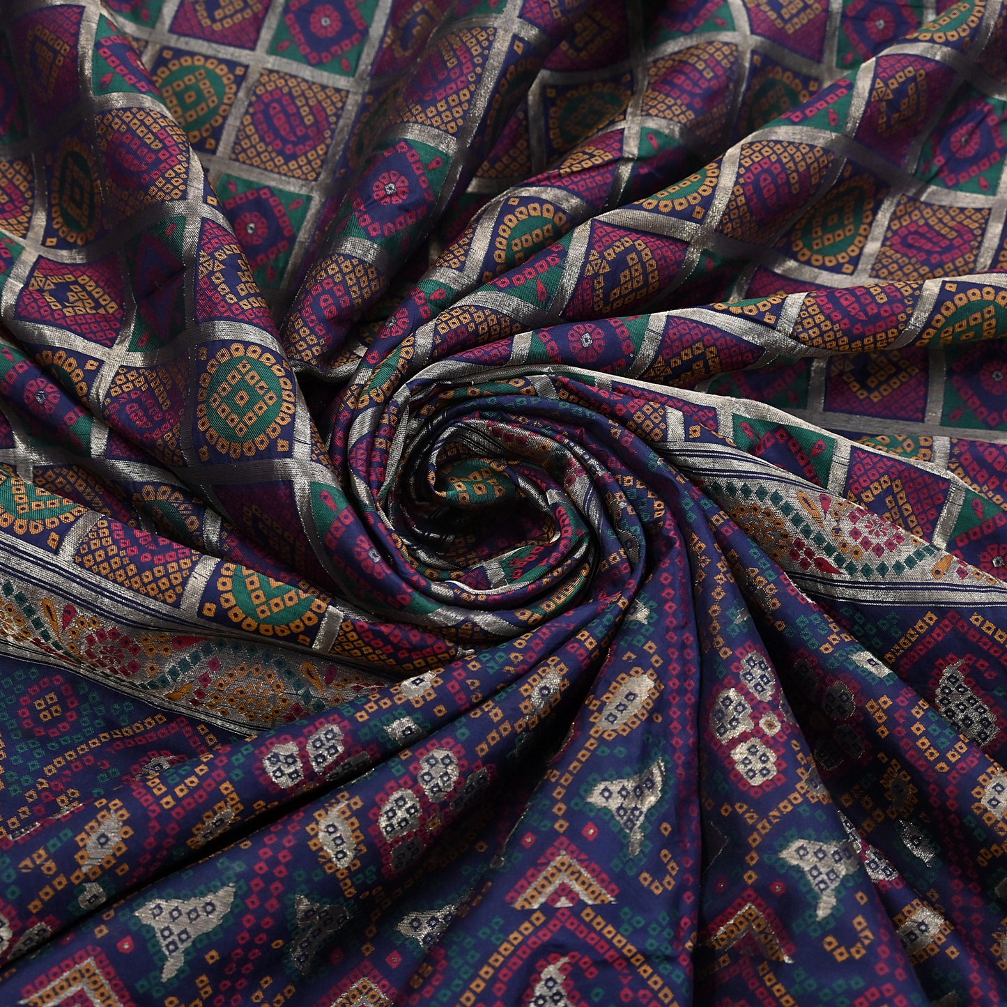 Indian Vintage Sari Blue Heavy Wedding Pure Silk Hand Woven Gharchola Bandhani Sarees Zari 5Yd Craft Fabric Dress Making Crafting