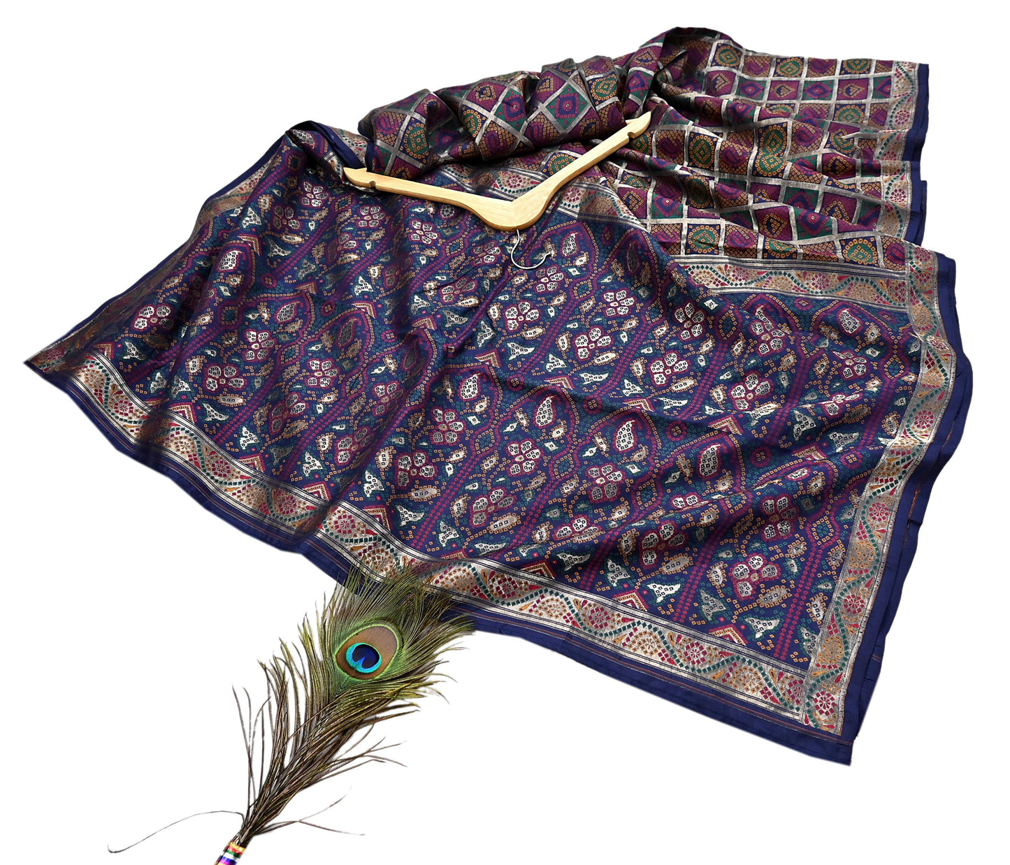 Indian Vintage Sari Blue Heavy Wedding Pure Silk Hand Woven Gharchola Bandhani Sarees Zari 5Yd Craft Fabric Dress Making Crafting