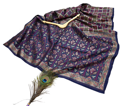 Indian Vintage Sari Blue Heavy Wedding Pure Silk Hand Woven Gharchola Bandhani Sarees Zari 5Yd Craft Fabric Dress Making Crafting