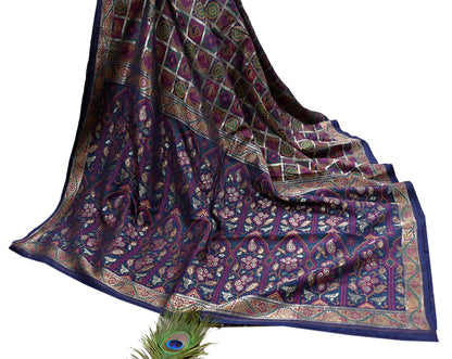 Indian Vintage Sari Blue Heavy Wedding Pure Silk Hand Woven Gharchola Bandhani Sarees Zari 5Yd Craft Fabric Dress Making Crafting