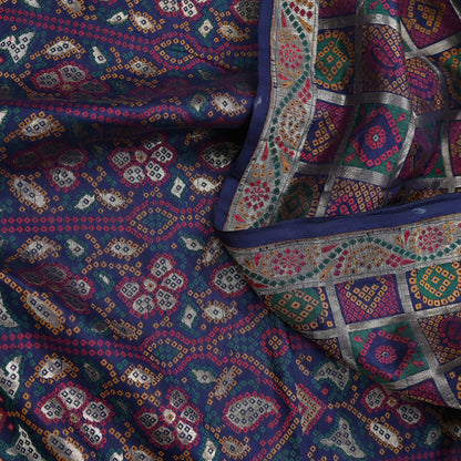 Indian Vintage Sari Blue Heavy Wedding Pure Silk Hand Woven Gharchola Bandhani Sarees Zari 5Yd Craft Fabric Dress Making Crafting