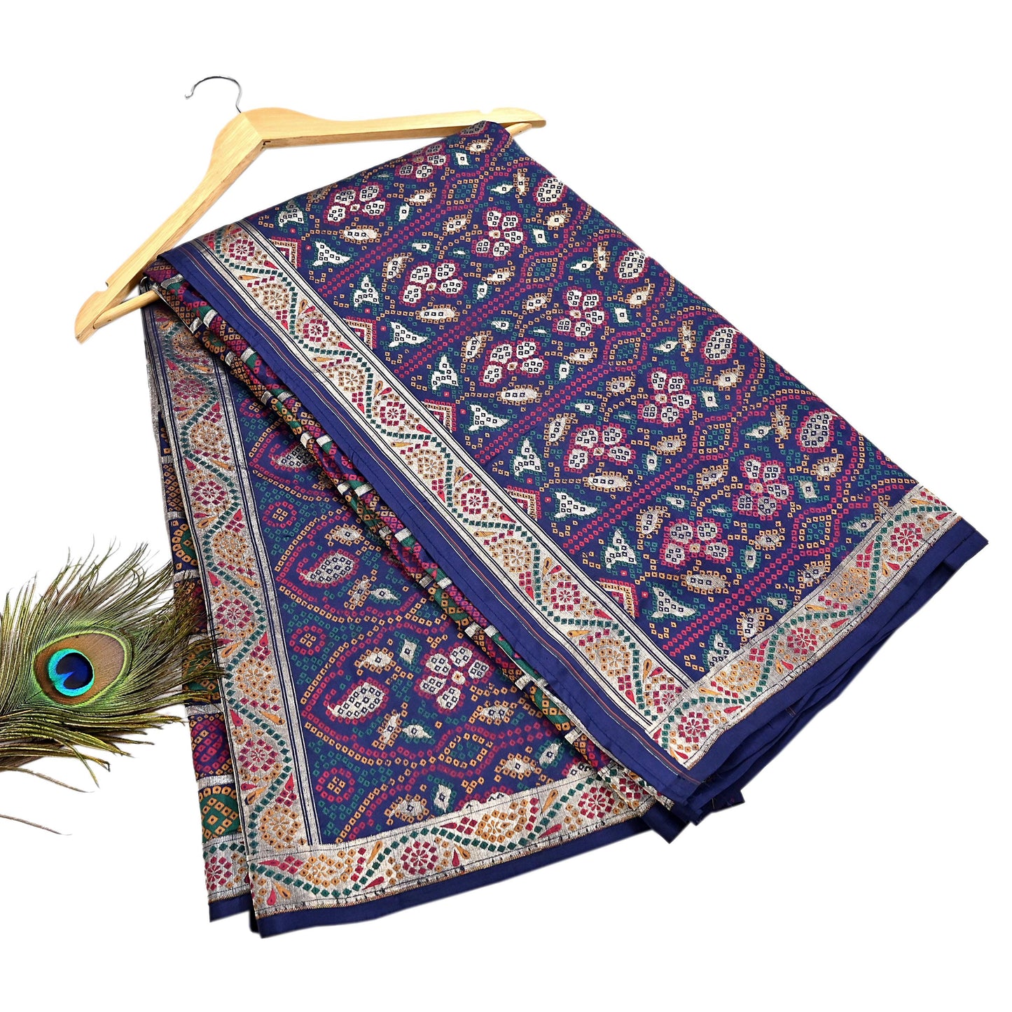 Indian Vintage Sari Blue Heavy Wedding Pure Silk Hand Woven Gharchola Bandhani Sarees Zari 5Yd Craft Fabric Dress Making Crafting