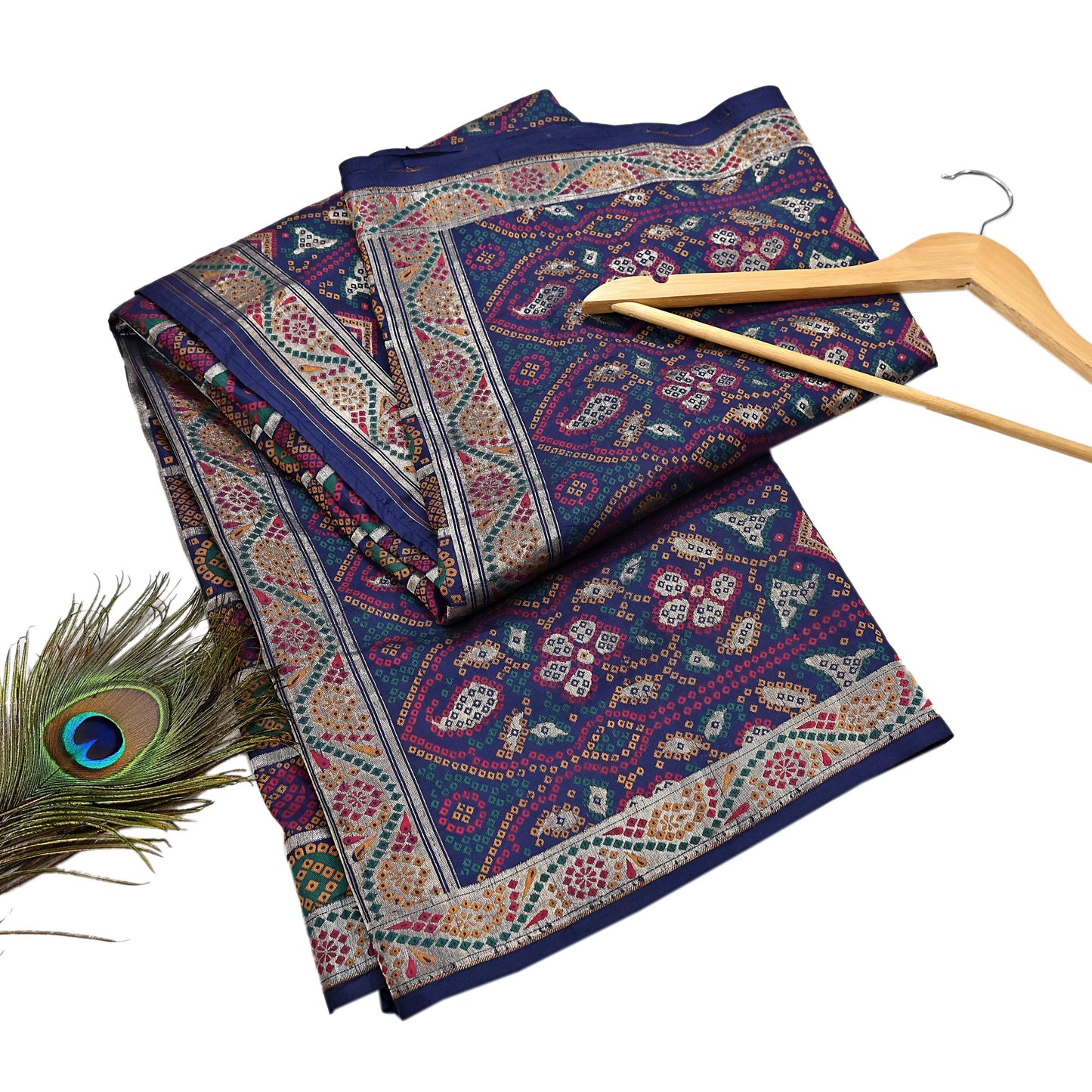 Indian Vintage Sari Blue Heavy Wedding Pure Silk Hand Woven Gharchola Bandhani Sarees Zari 5Yd Craft Fabric Dress Making Crafting