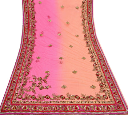 Indian Vintage Sari Pink & Orange Net/Mesh Hand Embroidered Designer Manish Malhotra Sarees 5Yd Ethnic Zardozi/Dabka Zari Wedding Saree