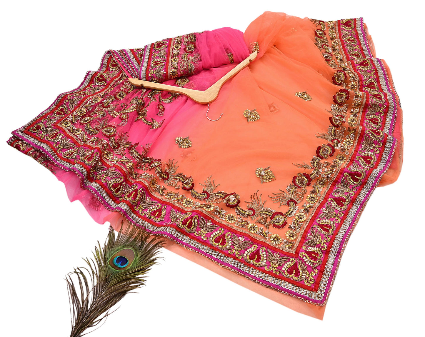 Indian Vintage Sari Pink & Orange Net/Mesh Hand Embroidered Designer Manish Malhotra Sarees 5Yd Ethnic Zardozi/Dabka Zari Wedding Saree