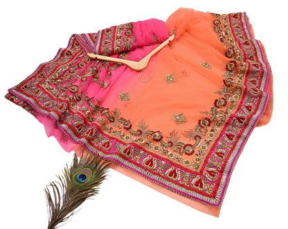 Indian Vintage Sari Pink & Orange Net/Mesh Hand Embroidered Designer Manish Malhotra Sarees 5Yd Ethnic Zardozi/Dabka Zari Wedding Saree