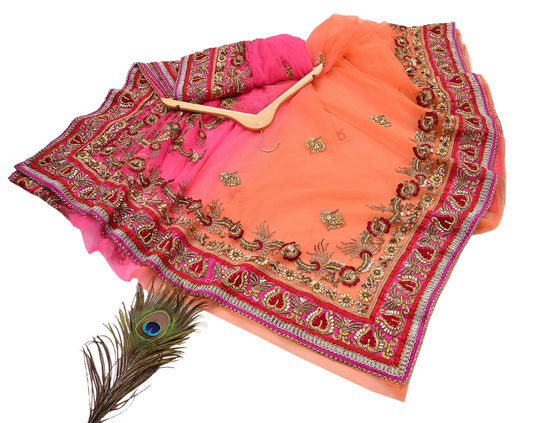 Indian Vintage Sari Pink & Orange Net/Mesh Hand Embroidered Designer Manish Malhotra Sarees 5Yd Ethnic Zardozi/Dabka Zari Wedding Saree
